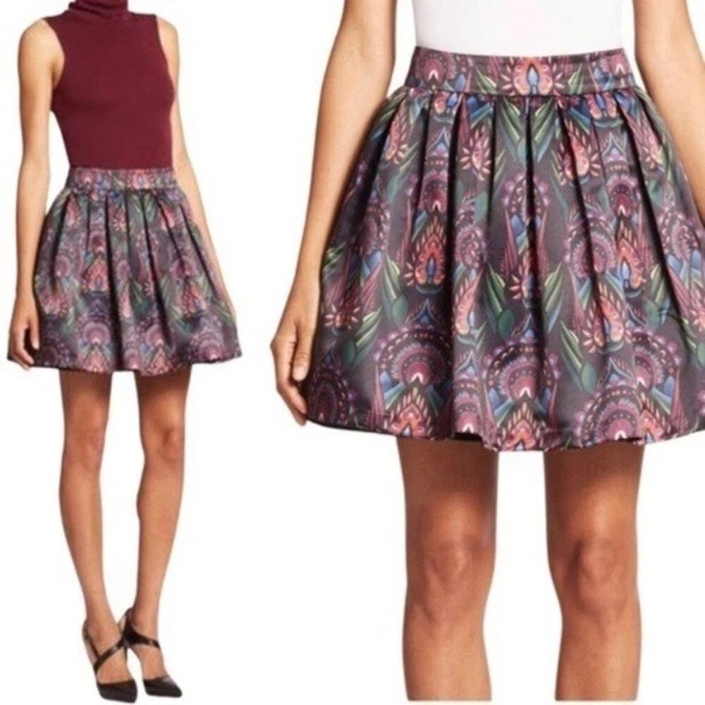 Alice Olivia Womens Ombre Deco Art Satin Pleated Stora Skirt Size 4 Mini Ruffled